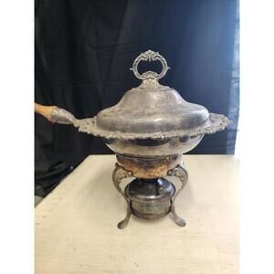 Vintage Wallace Baroque Silverplate Chafing Dish Wooden Handle & Warme 5.25lbsr